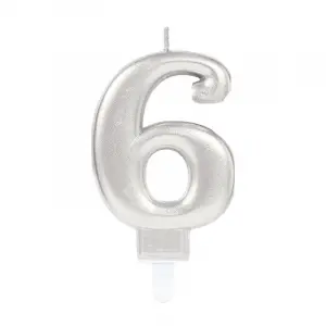6 Rakam Mum Gümüş Renk Bx40