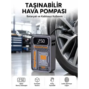 6000mAh Bataryalı LED Ekranlı Akıllı Hava Kompresörü