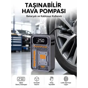6000mAh Bataryalı LED Ekranlı Akıllı Hava Kompresörü