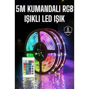5 Metre Şerit Led RGB Işıklı Kumandalı Güç Adaptörü Her Ortama Uygun