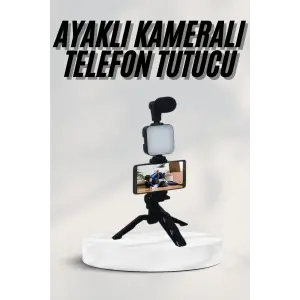 Telefon Tutucu Led Işıklı Kumandalı Mikrofon Telefon Vlog Video Kayıt