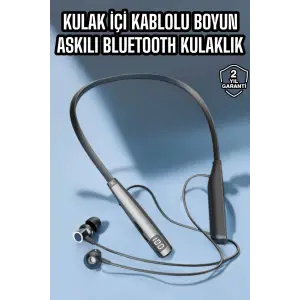 Boyun Askılı Bluetooth Kulaklık Uzun Şarj Süreli Dijital Göstergeli Kablolu