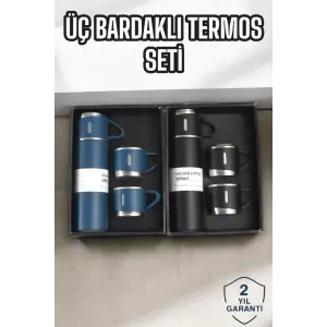 Şık ve Dayanıklı 3 Bardaklı Termos Seti Uzun Süre Isı Koruma Özellikli