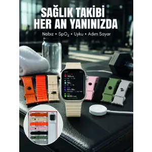 7li Kordon Setli Akıllı Saat Bluetooth Görüşme Bildirim Destekli Çok Fonksiyonlu Smart Watch