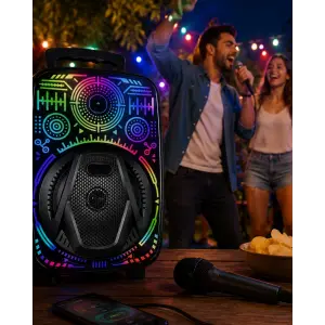 8 İnç Taşınabilir Karaoke Hoparlör Mikrofonlu RGB Işıklı Bluetooth Speaker