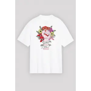 8 Mart Dünya Kadınlar Günü Baskılı Oversize Bisiklet Yaka T-shirt - Beyaz