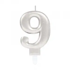 9 Rakam Mum Gümüş Renk Bx40