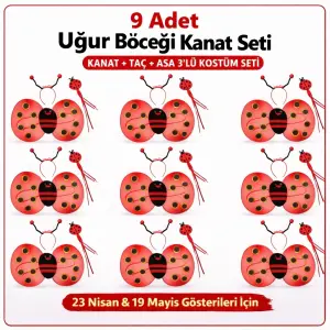 9’lu Uğur Böceği Ateş Böceği Kostüm Seti – Kanat Taç Asa Bx40