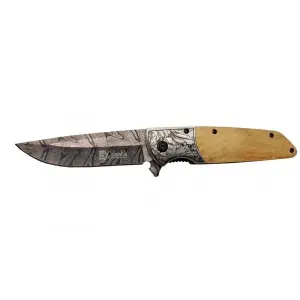 A2150c Kahve Kamp Çakısı 21cm- Manuel, Ahşap İşlemeli Sap,kemerlikli