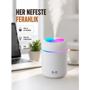 ABS Gövdeli 300ml USB Nemlendirici – Beyaz, Gri, Pembe Renk