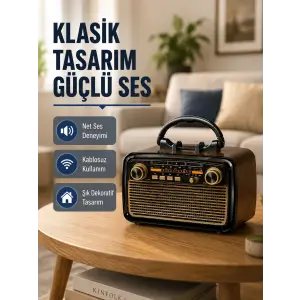 Ahşap Dokulu Bluetooth Müzik Kutusu – Vintage LED Tasarımıyla Modern Ses Deneyimi