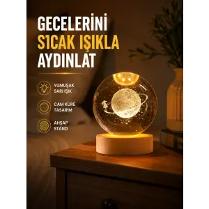 Ahşap Standlı Sarı Işıklı Dekoratif Küre Kız Figürü Tasarım