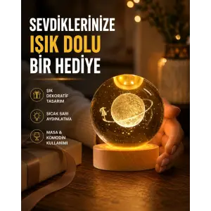Ahşap Standlı Sarı Işıklı Dekoratif Küre Kız Figürü Tasarım