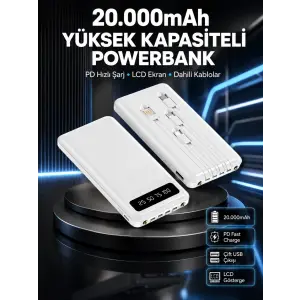 Akıllı LCD Ekranlı 20.000mAh Powerbank PD + USB + Type-C Yeni Nesil