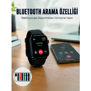 Akıllı Saat 7 Kordonlu Bluetooth Aramalı Nabız ve Dokunmatik Akıllı Saat