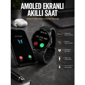 Akıllı Saat Amoled Ekran 3 Kordonlu NFC Ve GPS Uyumlu