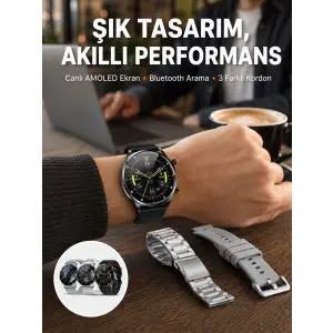 Akıllı Saat Çoklu Kordon Seçeneği Amoled Ekran Çok Fonksiyonlu Bluetooth Bağlantılı Yeni Nesil
