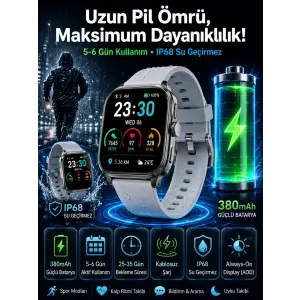 Akıllı Saat Sesli Görüşme Bluetooth Bağlantılı Kablosuz Şarj Özelliği Yeni Nesil