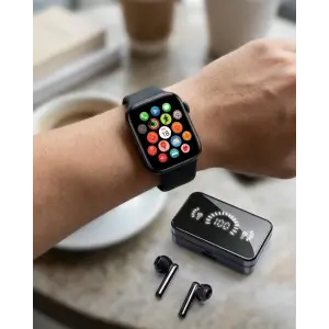 Akıllı Saat ve Bluetooth Kulaklık Seti AMOLED Ekran Uzun Batarya ve Kablosuz Kullanım