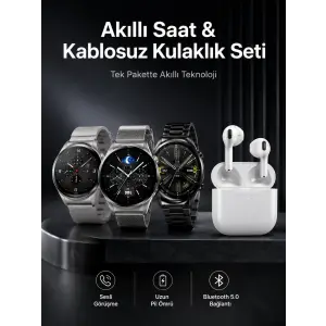 Akıllı Saat ve Kulaklık Seti Dokunmatik Ekran 5.0 Bluetooth Bağlantılı Sesli Görüşme