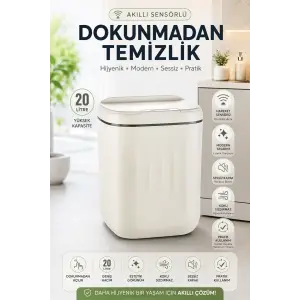 Akıllı Sensörlü 20 Litre Çöp Kovası Sessiz Kapaklı Modern Hijyenik Ev Tipi Çöp Kutusu