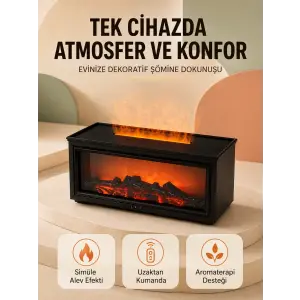 Alev Efektli Hava Nemlendirici Aromaterapi Difüzörü Uzaktan Kumandalı 250 ML