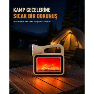 Alev Efektli Solar Lamba COB Işıklı Taşınabilir Bahçe Kamp Aydınlatma