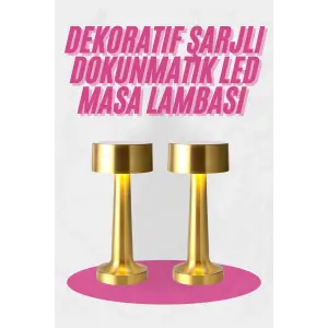 Altın Rengi Masa ve Gece Lambası Dokunmatik Şarjlı Masa Lambası