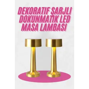 Altın Rengi Masa ve Gece Lambası Dokunmatik Şarjlı Masa Lambası