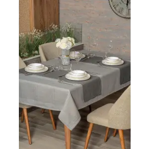 Antique Jasmine Gri Keten Masa Örtüsü