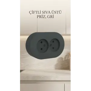 Antrasit Renk Çiftli Sıva Üstü Topraklı Elektrik Priz