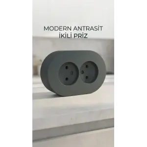Antrasit Renkli Sıva Üstü İkili Topraklı Priz, Çiftli Elektrik Bağlantısı