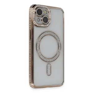 Apple İphone 13 Kılıf Joke Simli Magneticsafe Kılıf - Gold