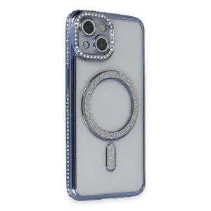 Apple İphone 13 Kılıf Joke Simli Magneticsafe Kılıf - Mavi