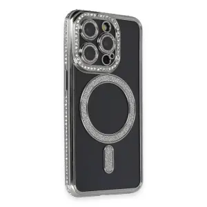 Apple İphone 14 Pro Max Kılıf Joke Simli Magneticsafe Kılıf - Gri