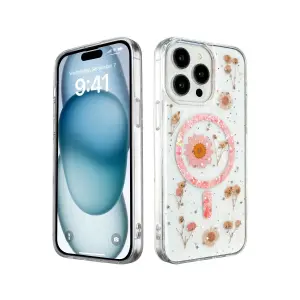 Apple İphone 15 Pro Max Kılıf Daisy Simli Magsafe Kapak - Pembe
