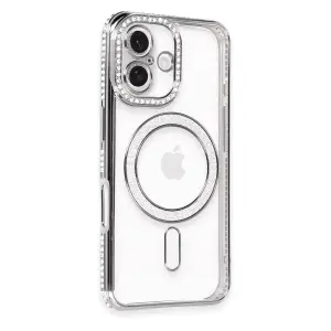 Apple İphone 16 Kılıf Joke Simli Magneticsafe Kılıf - Gri