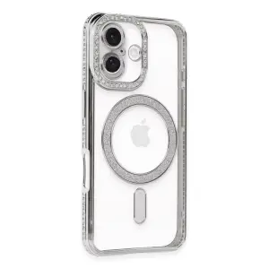 Apple İphone 16 Kılıf Joke Simli Magneticsafe Kılıf - Gümüş