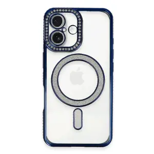 Apple İphone 16 Kılıf Joke Simli Magneticsafe Kılıf - Lacivert