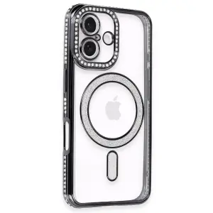Apple İphone 16 Kılıf Joke Simli Magneticsafe Kılıf - Siyah