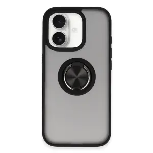 Apple İphone 16 Kılıf Montreal Yüzüklü Silikon Kapak - Siyah