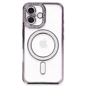 Apple İphone 16 Plus Kılıf Joke Simli Magneticsafe Kılıf - Derin Mor