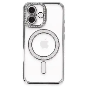 Apple İphone 16 Plus Kılıf Joke Simli Magneticsafe Kılıf - Gri