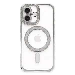 Apple İphone 16 Plus Kılıf Joke Simli Magneticsafe Kılıf - Gümüş