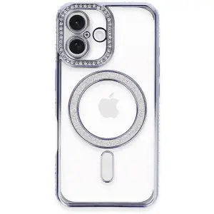 Apple İphone 16 Plus Kılıf Joke Simli Magneticsafe Kılıf - Mavi