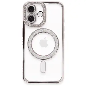 Apple İphone 16 Plus Kılıf Joke Simli Magneticsafe Kılıf - Pembe