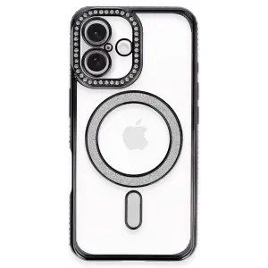 Apple İphone 16 Plus Kılıf Joke Simli Magneticsafe Kılıf - Siyah