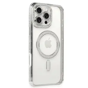 Apple İphone 16 Pro Kılıf Joke Simli Magneticsafe Kılıf - Gümüş