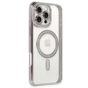 Apple İphone 16 Pro Kılıf Joke Simli Magneticsafe Kılıf - Pembe