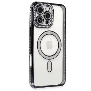 Apple İphone 16 Pro Kılıf Joke Simli Magneticsafe Kılıf - Siyah